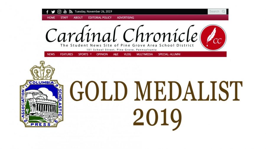 The+Cardinal+Chronicle+website+with+our+Gold+Medal+achievement+at+the+top.
