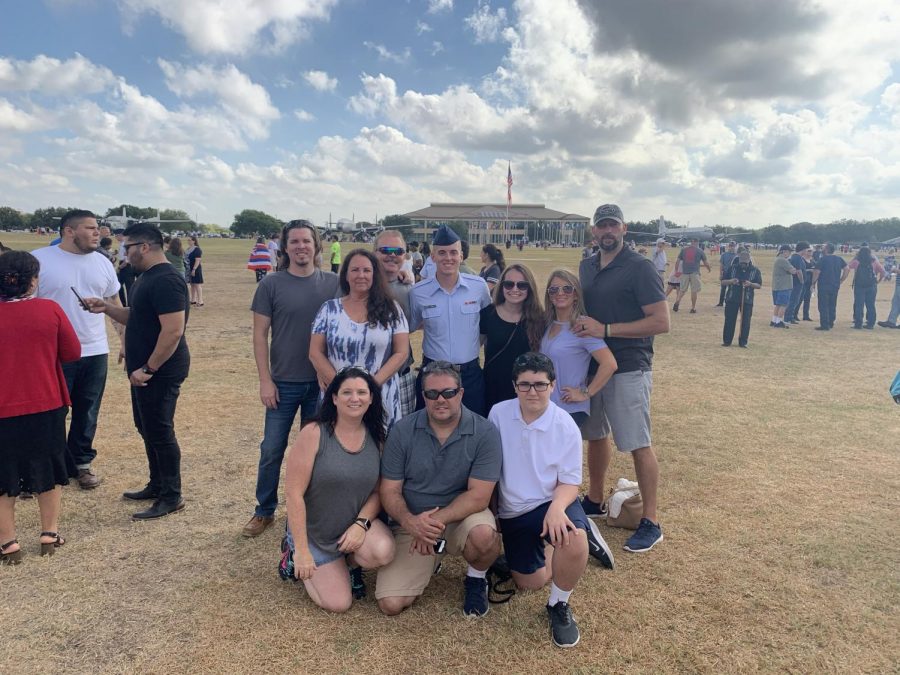 Dominick Sgrignoli-Carricato, his family, and his girlfriend, Devyn Biggs, family at his graduation from U.S. Air Force Basic Training in San Antonio, Texas.