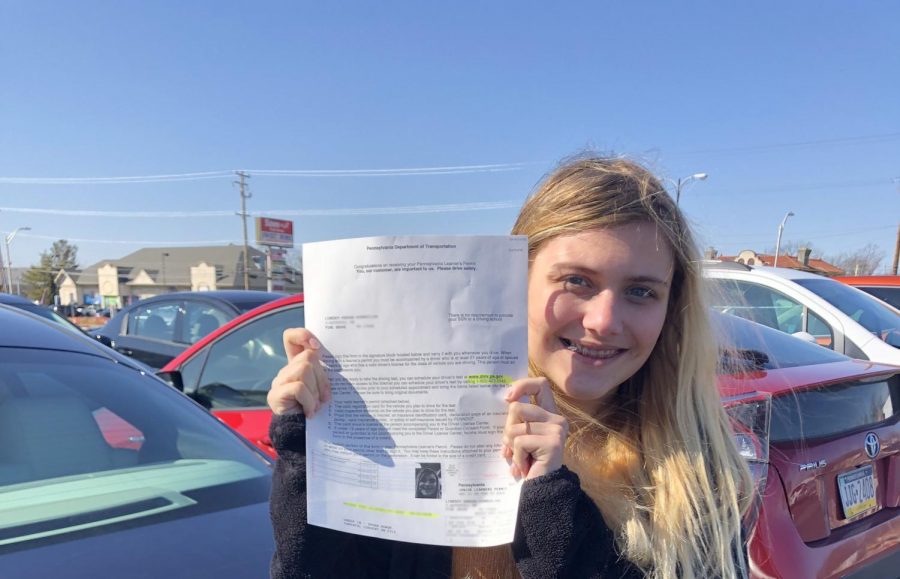 Lindsey Kemmerling posing with her Junior Learners Permit.