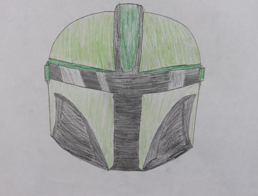 Mandolorian+helmet+similar+to+the+one+worn+by+the+main+character+of+the+show.