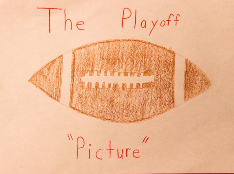 A drawing of a football representing the NFL Wildcard. The Playoff Picture has started after the Super Wild Card Weekend. There are only 8 teams left in the 2022 NFL playoffs.
