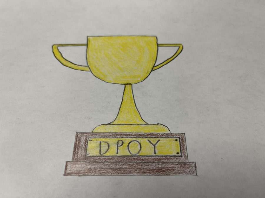 An illustration of the Defensive Player of the Year trophy.