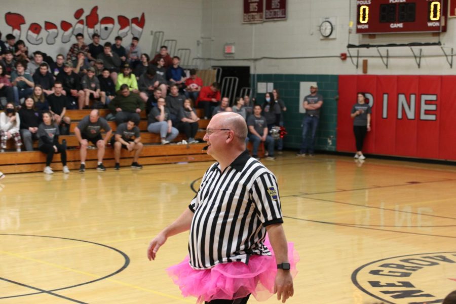 Mr.Wessner officiated the Student vs. Faculty basketball game while wearing a pink tutu.