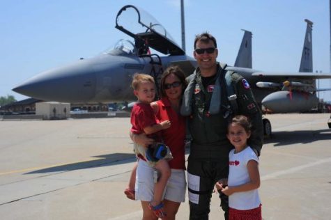 Clint Warner and his family after he returned home from training deployment in Virginia at the Langley Air Force Base.