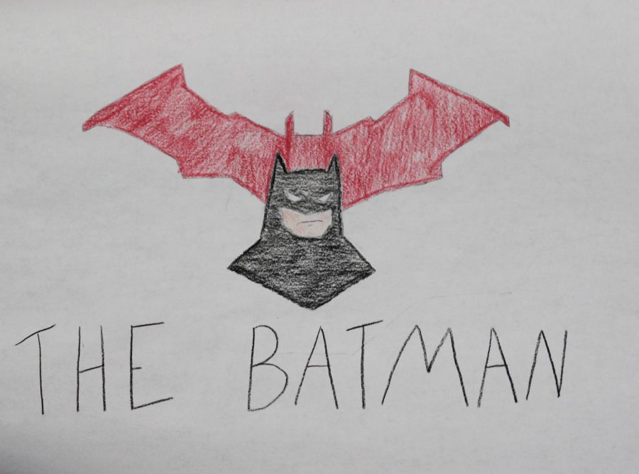 An illustration of Batman with Robert Pattinsons Batman logo.