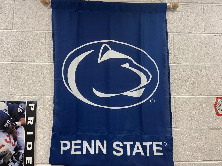 Penn State banner hanging up in Mr. Salen’s room.