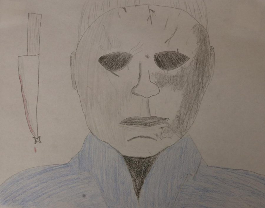 An illustration of Michael Myers to represent the movie Halloween Ends.