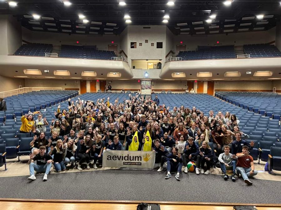 On November 10th twenty Pine Grove Area Aevidum members attended a talk workshop at Muhlenberg High School. All of the students gathered for a group picture where one student from Muhlenberg and Pine Grove dressed as a banana to show that mental health cannot always be seen as clearly as someone dressed as a banana. I joined Aevidum to show everyone that Ive got their back. said Kyla Koons, Senior. This message is represented by students raising their hands in the picture.