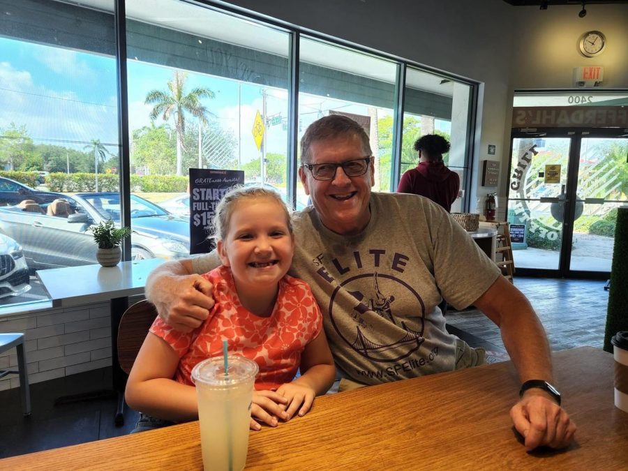 Brian Whitehouse with his niece Skylee Brown preparing to enjoy breakfast at a local restaurant in Light House Point, Florida.