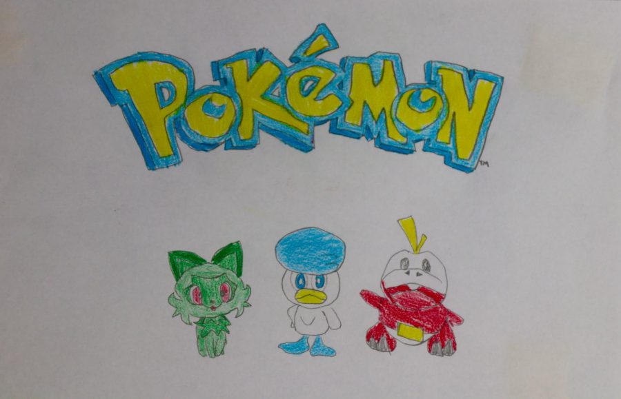 The three new starter Pokemon, Sprigatito,  Quaxly, and Fuecoco, in the new games: Scarlet and Violet.