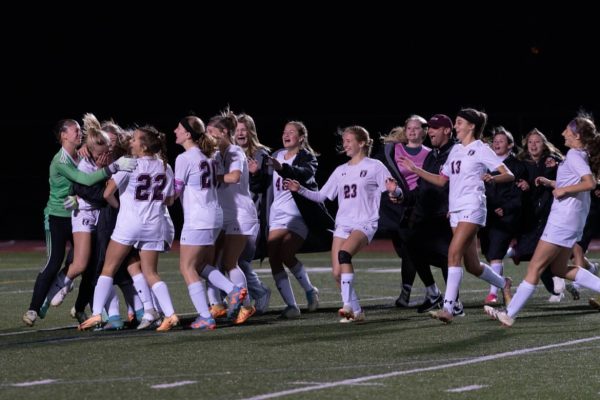 Pine Grove Area Girls Soccer Team celebrate after they won their game against Camp Hill.